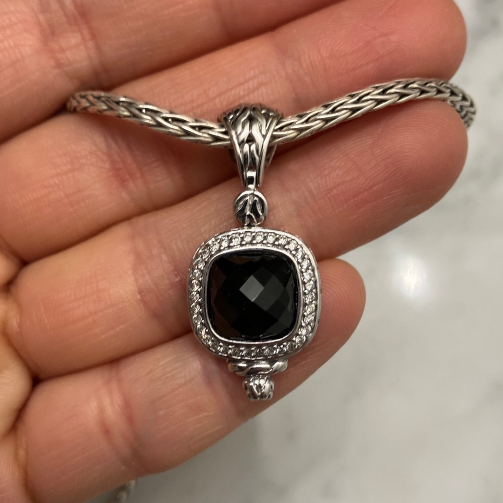 John Hardy Onyx Diamond Batu Mata Pendant with Iconic Wheat Chain Necklace RARE - Picture 8 of 8